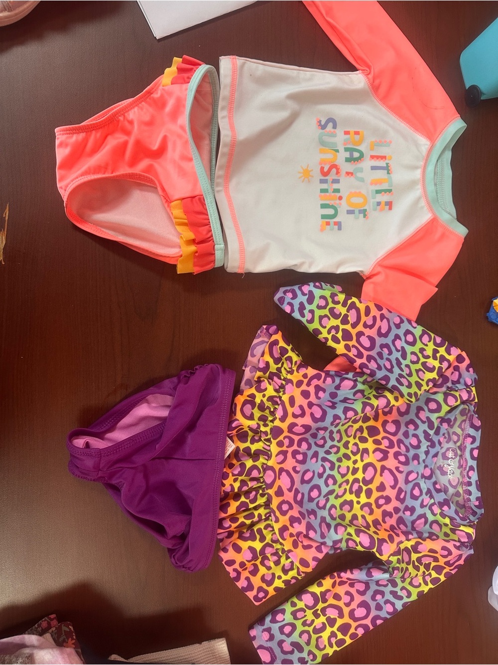 Kids Coral & Multi Color Two-Piece Swim Set - Little Ray of Sunshine